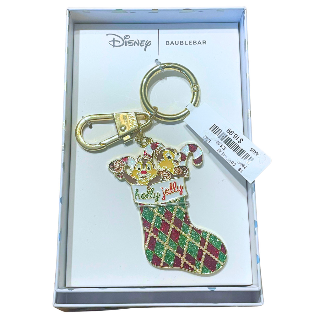 Chip & Dale Chipmunks Disney Baublebar Keychain 4"L Holly Jolly Christmas New